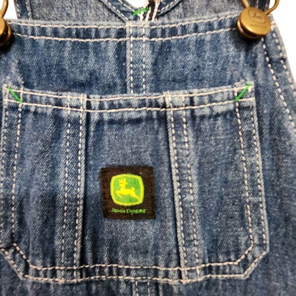 John Deere Kids Denim Overalls Size 5 Blue Cotton Adjustable Straps - Picture 3 of 4